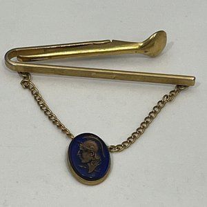 Vintage Tie Clip Bar Clasp Mens Gold Tone Roman Warrior Profile Image Cameo